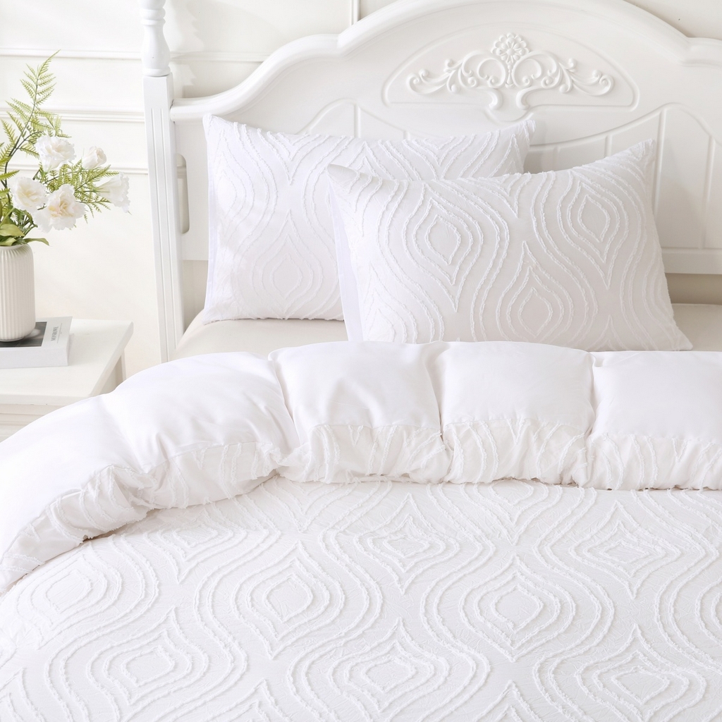 91家纺网 家纺一手货源 找家纺 子不语家纺2025新款跨境外贸 剪花簇绒纯色三件套亚马逊Temu速卖 通Shein沃尔玛专供 摩洛哥白