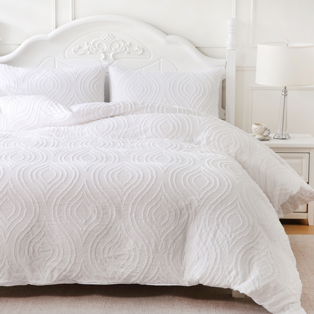 91家纺网 家纺一手货源 找家纺 子不语家纺2025新款跨境外贸 剪花簇绒纯色三件套亚马逊Temu速卖 通Shein沃尔玛专供 摩洛哥白