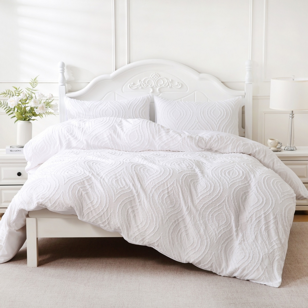 91家纺网 家纺一手货源 找家纺 子不语家纺2025新款跨境外贸 剪花簇绒纯色三件套亚马逊Temu速卖 通Shein沃尔玛专供 摩洛哥白