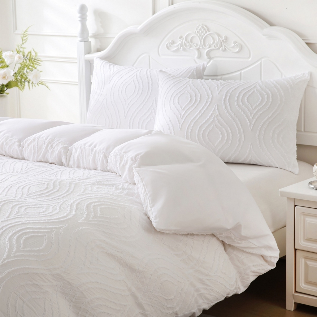 91家纺网 家纺一手货源 找家纺 子不语家纺2025新款跨境外贸 剪花簇绒纯色三件套亚马逊Temu速卖 通Shein沃尔玛专供 摩洛哥白