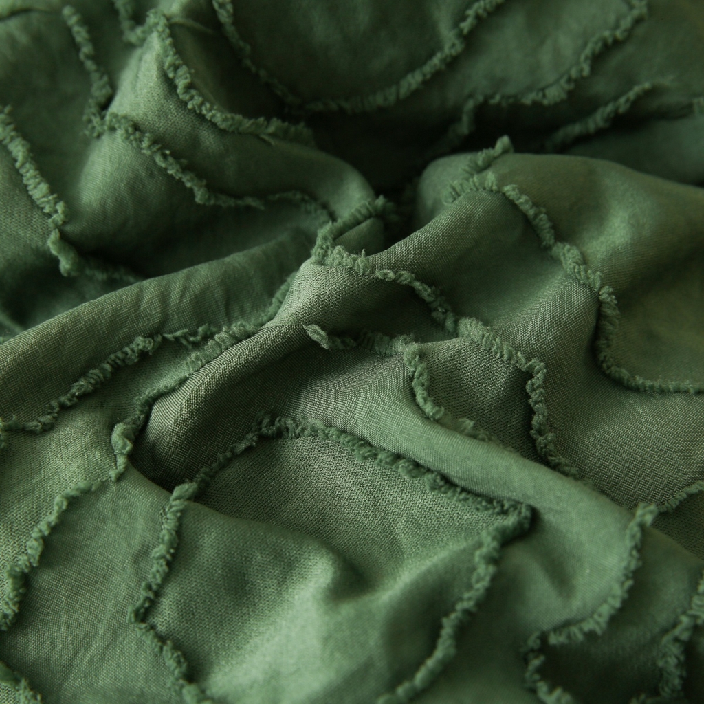 91家纺网 家纺一手货源 找家纺 子不语家纺2025新款跨境外贸 剪花簇绒纯色三件套亚马逊Temu速卖 通Shein沃尔玛专供 摩洛哥绿