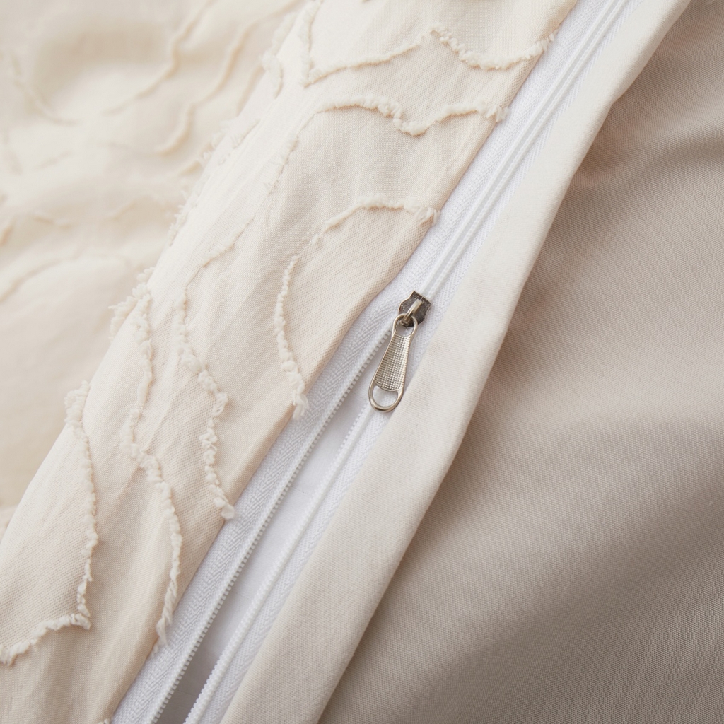 91家纺网 家纺一手货源 找家纺 子不语家纺2025新款跨境外贸 剪花簇绒纯色三件套亚马逊Temu速卖 通Shein沃尔玛专供 摩洛哥米白