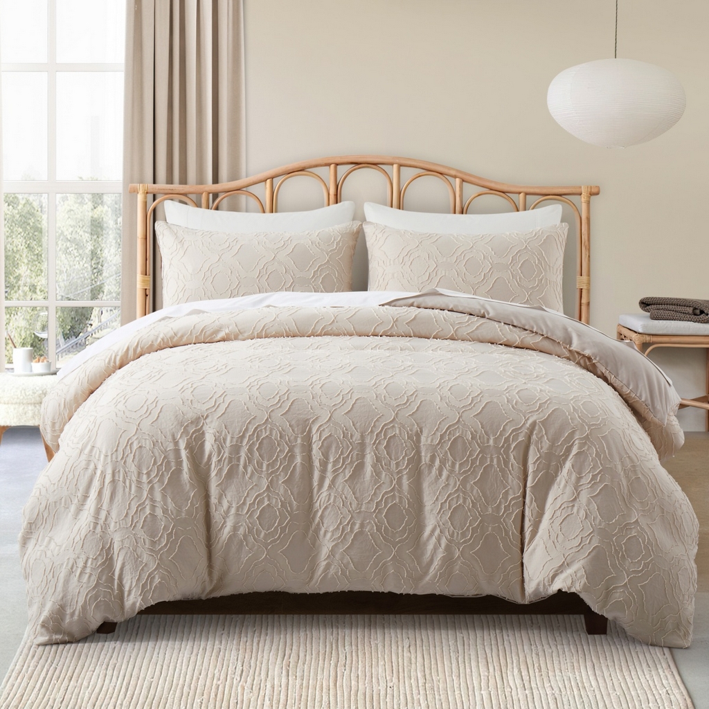 子不语家纺2025新款跨境外贸 剪花簇绒纯色三件套亚马逊Temu速卖 通Shein沃尔玛专供 摩洛哥米白