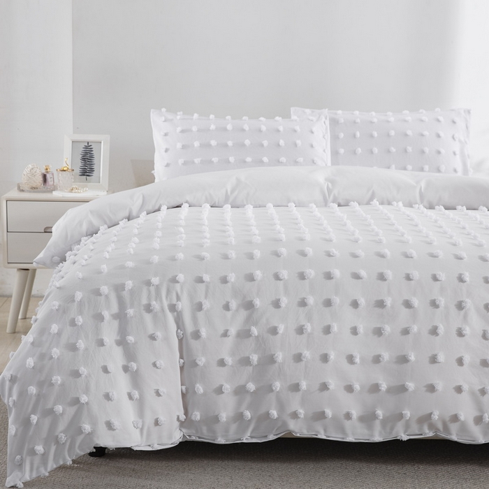 91家纺网 家纺一手货源 找家纺 子不语家纺2025新款跨境外贸 剪花簇绒纯色三件套亚马逊Temu速卖 通Shein沃尔玛专供 球球白