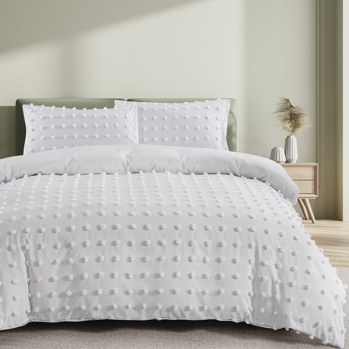 91家纺网 家纺一手货源 找家纺 子不语家纺2025新款跨境外贸 剪花簇绒纯色三件套亚马逊Temu速卖 通Shein沃尔玛专供 球球白