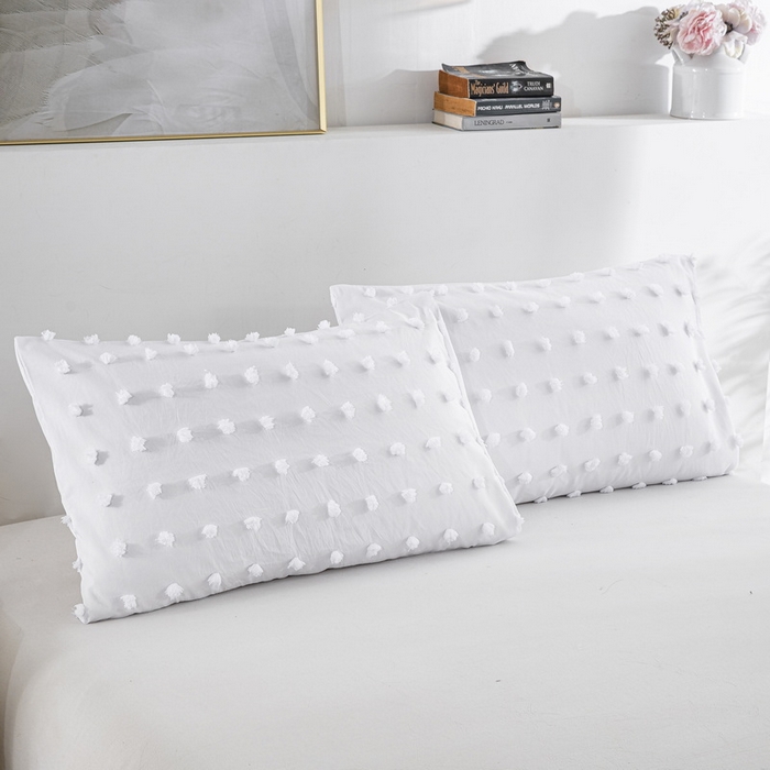 91家纺网 家纺一手货源 找家纺 子不语家纺2025新款跨境外贸 剪花簇绒纯色三件套亚马逊Temu速卖 通Shein沃尔玛专供 球球白