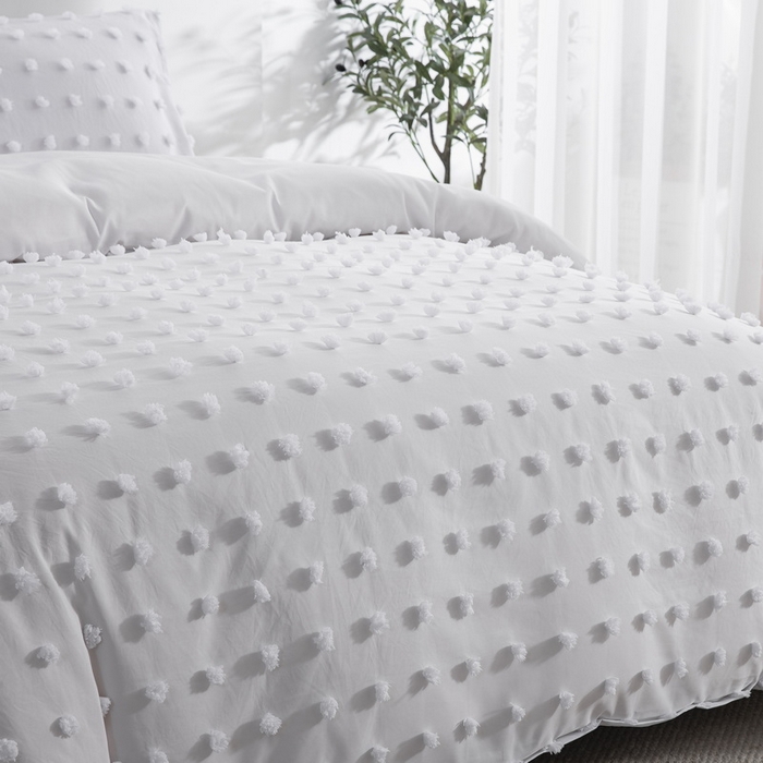 91家纺网 家纺一手货源 找家纺 子不语家纺2025新款跨境外贸 剪花簇绒纯色三件套亚马逊Temu速卖 通Shein沃尔玛专供 球球白