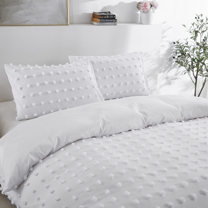 91家纺网 家纺一手货源 找家纺 子不语家纺2025新款跨境外贸 剪花簇绒纯色三件套亚马逊Temu速卖 通Shein沃尔玛专供 球球白