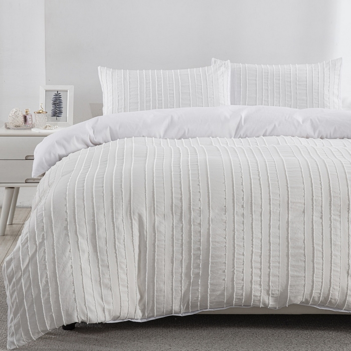 91家纺网 家纺一手货源 找家纺 子不语家纺2025新款跨境外贸 剪花簇绒纯色三件套亚马逊Temu速卖 通Shein沃尔玛专供 竖条白