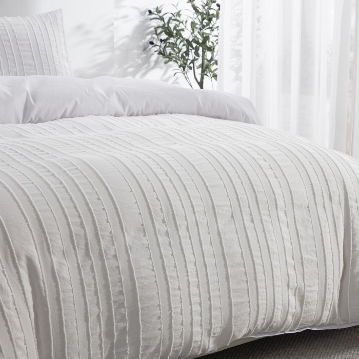 91家纺网 家纺一手货源 找家纺 子不语家纺2025新款跨境外贸 剪花簇绒纯色三件套亚马逊Temu速卖 通Shein沃尔玛专供 竖条白