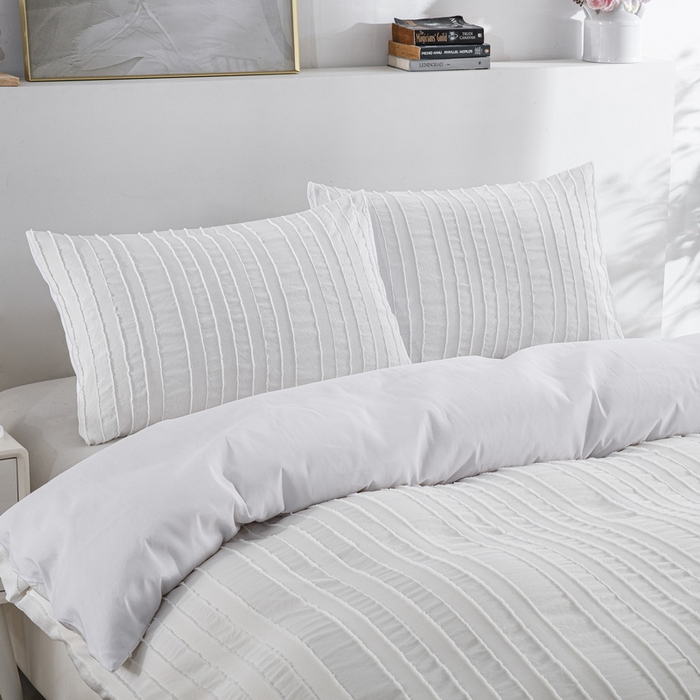 91家纺网 家纺一手货源 找家纺 子不语家纺2025新款跨境外贸 剪花簇绒纯色三件套亚马逊Temu速卖 通Shein沃尔玛专供 竖条白