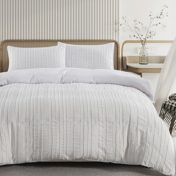 91家纺网 家纺一手货源 找家纺 子不语家纺2025新款跨境外贸 剪花簇绒纯色三件套亚马逊Temu速卖 通Shein沃尔玛专供 竖条白