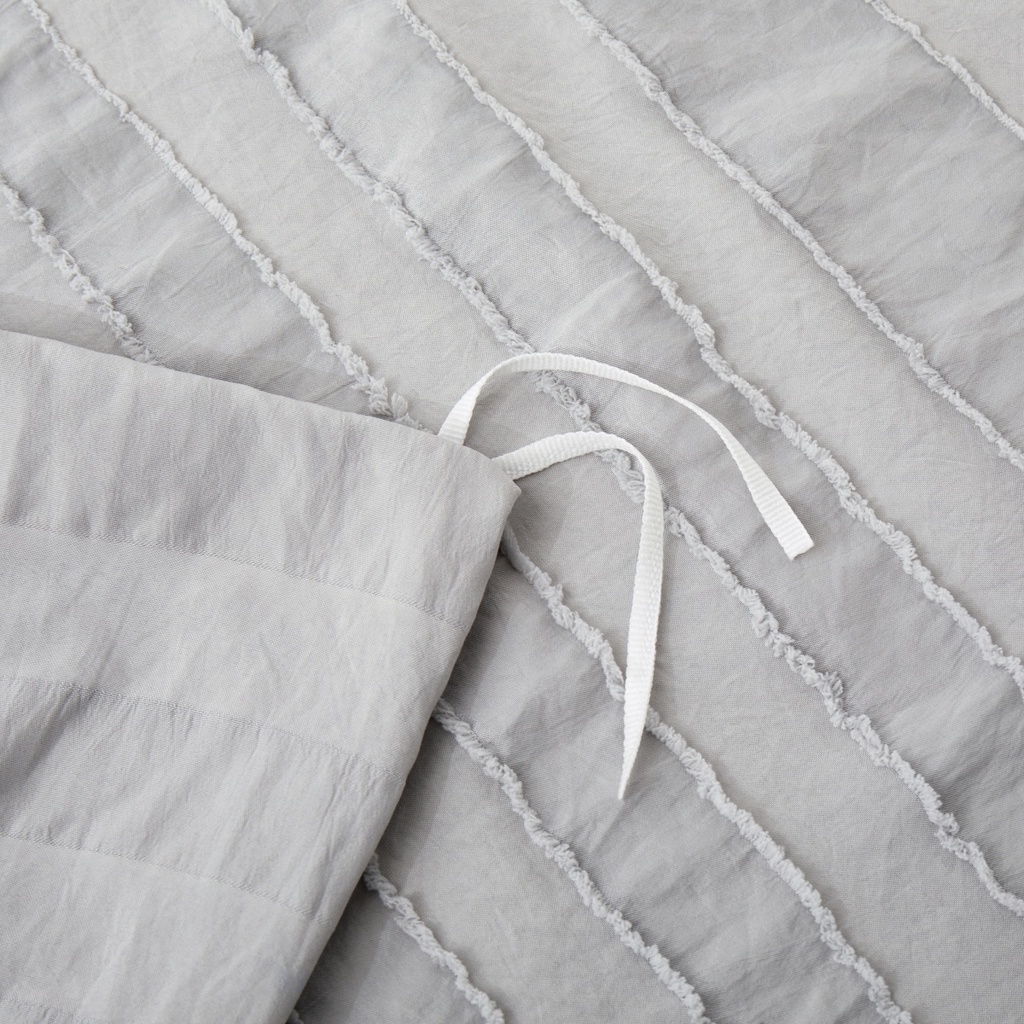 91家纺网 家纺一手货源 找家纺 子不语家纺2025新款跨境外贸 剪花簇绒纯色三件套亚马逊Temu速卖 通Shein沃尔玛专供 竖条灰