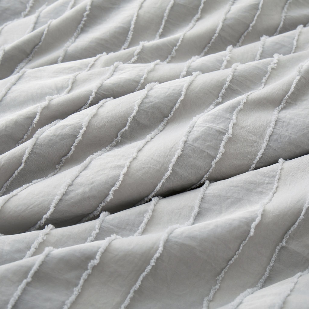 91家纺网 家纺一手货源 找家纺 子不语家纺2025新款跨境外贸 剪花簇绒纯色三件套亚马逊Temu速卖 通Shein沃尔玛专供 竖条灰