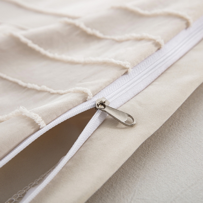 91家纺网 家纺一手货源 找家纺 子不语家纺2025新款跨境外贸 剪花簇绒纯色三件套亚马逊Temu速卖 通Shein沃尔玛专供 竖条米白色