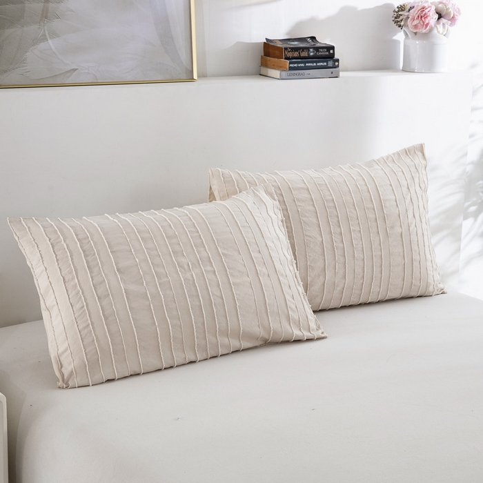 91家纺网 家纺一手货源 找家纺 子不语家纺2025新款跨境外贸 剪花簇绒纯色三件套亚马逊Temu速卖 通Shein沃尔玛专供 竖条米白色