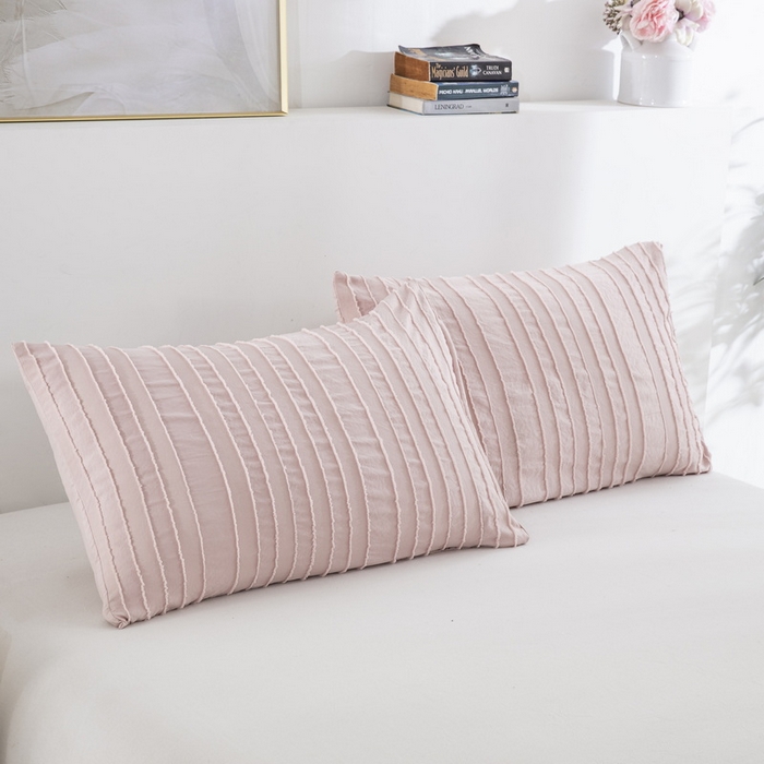 91家纺网 家纺一手货源 找家纺 子不语家纺2025新款跨境外贸 剪花簇绒纯色三件套亚马逊Temu速卖 通Shein沃尔玛专供 竖条浅粉