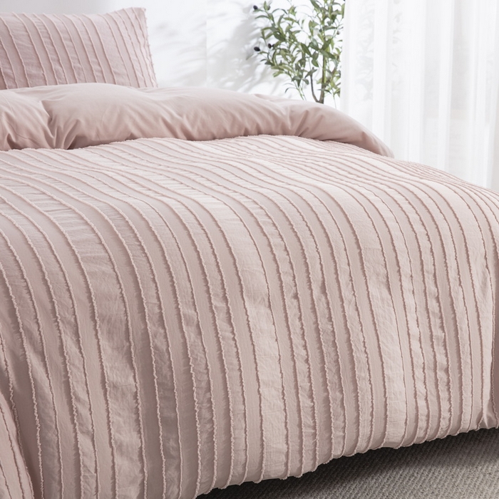 91家纺网 家纺一手货源 找家纺 子不语家纺2025新款跨境外贸 剪花簇绒纯色三件套亚马逊Temu速卖 通Shein沃尔玛专供 竖条浅粉