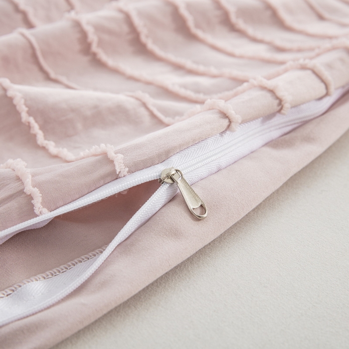 91家纺网 家纺一手货源 找家纺 子不语家纺2025新款跨境外贸 剪花簇绒纯色三件套亚马逊Temu速卖 通Shein沃尔玛专供 竖条浅粉