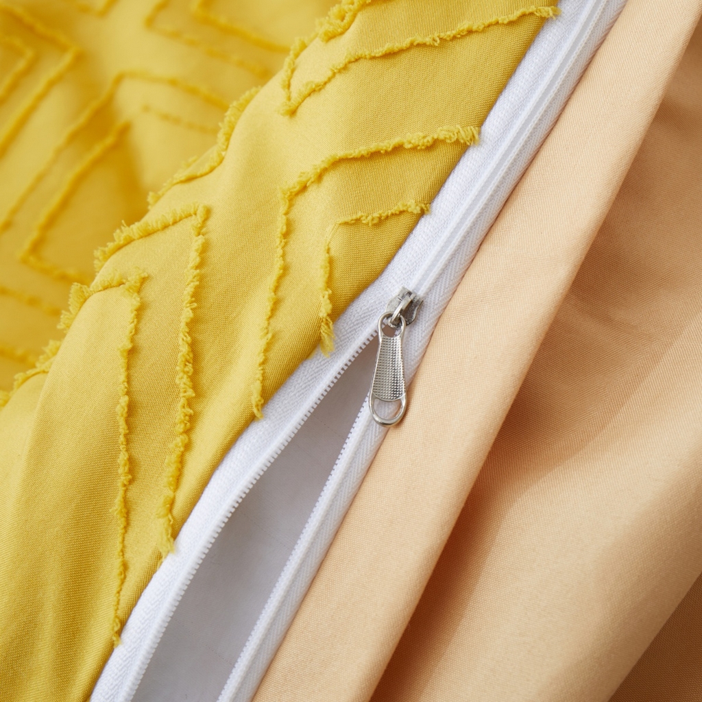 91家纺网 家纺一手货源 找家纺 子不语家纺2025新款跨境外贸 剪花簇绒纯色三件套亚马逊Temu速卖 通Shein沃尔玛专供 正方格黄色（56332）