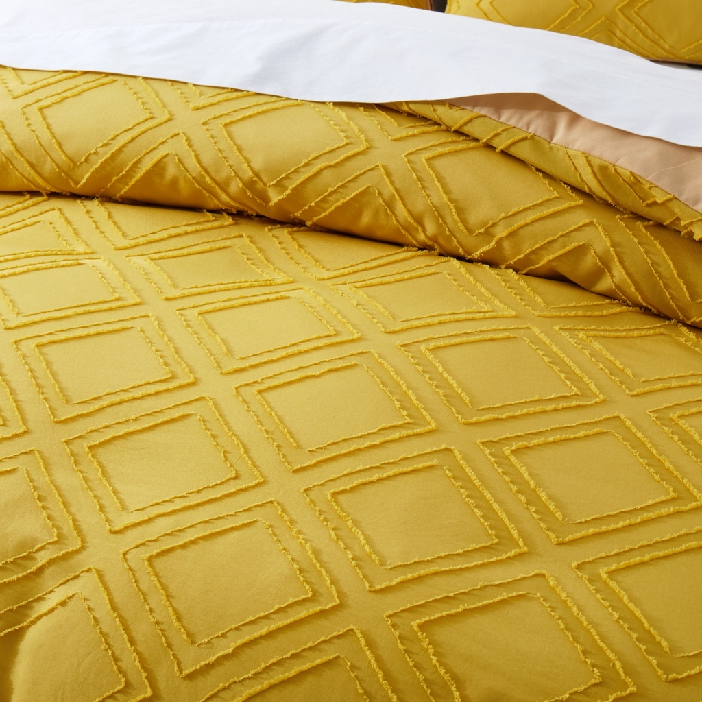 91家纺网 家纺一手货源 找家纺 子不语家纺2025新款跨境外贸 剪花簇绒纯色三件套亚马逊Temu速卖 通Shein沃尔玛专供 正方格黄色（56332）