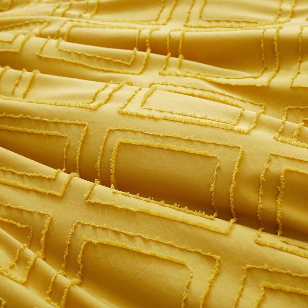 91家纺网 家纺一手货源 找家纺 子不语家纺2025新款跨境外贸 剪花簇绒纯色三件套亚马逊Temu速卖 通Shein沃尔玛专供 正方格黄色（56332）