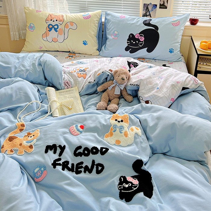 91家纺网 家纺一手货源 找家纺 一霖家纺 2025新款高克重云朵棉数码印花＋毛巾绣四件套