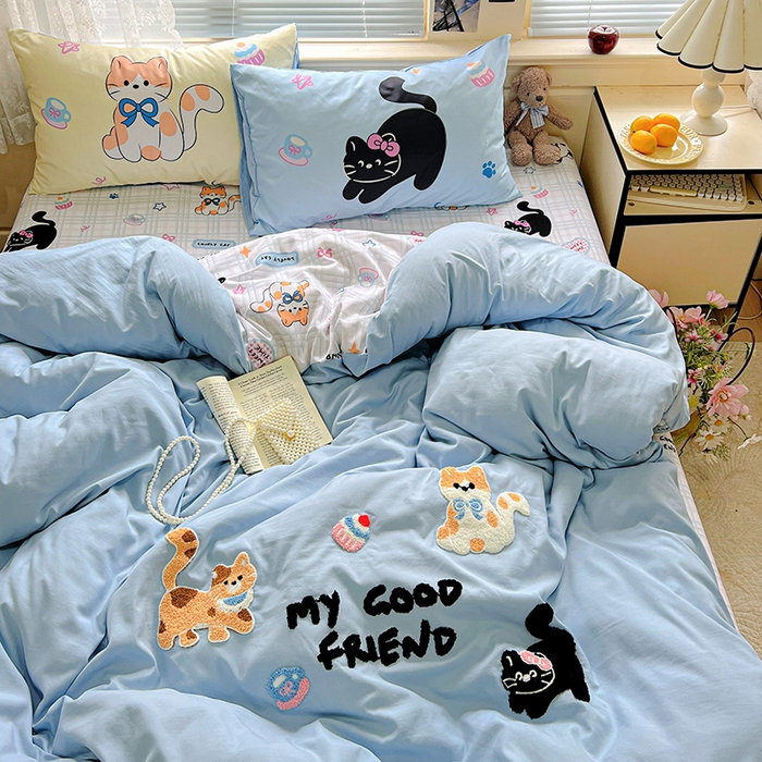 91家纺网 家纺一手货源 找家纺 一霖家纺 2025新款高克重云朵棉数码印花＋毛巾绣四件套