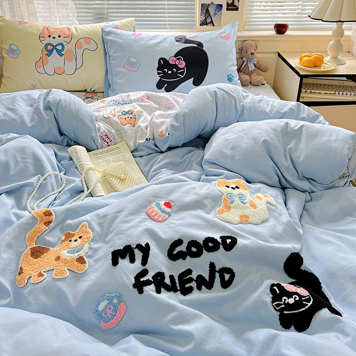 91家纺网 家纺一手货源 找家纺 一霖家纺 2025新款高克重云朵棉数码印花＋毛巾绣四件套