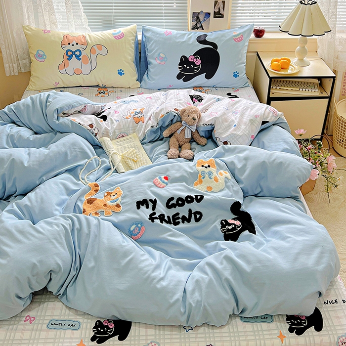 91家纺网 家纺一手货源 找家纺 一霖家纺 2025新款高克重云朵棉数码印花＋毛巾绣四件套