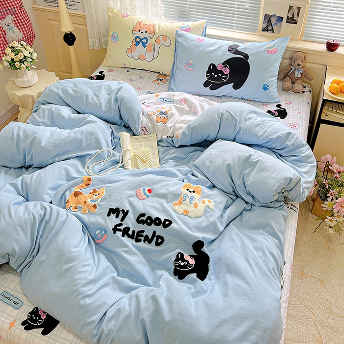 91家纺网 家纺一手货源 找家纺 一霖家纺 2025新款高克重云朵棉数码印花＋毛巾绣四件套