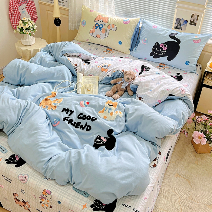 91家纺网 家纺一手货源 找家纺 一霖家纺 2025新款高克重云朵棉数码印花＋毛巾绣四件套