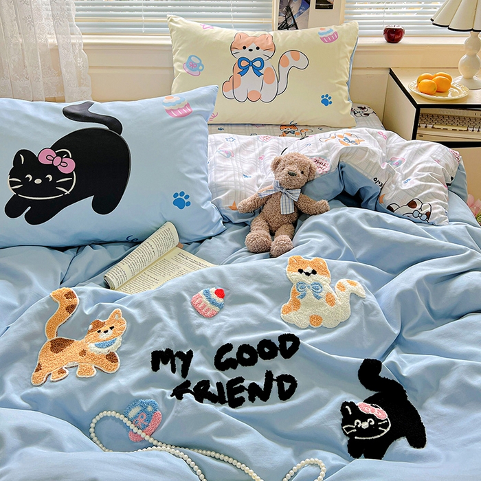 91家纺网 家纺一手货源 找家纺 一霖家纺 2025新款高克重云朵棉数码印花＋毛巾绣四件套