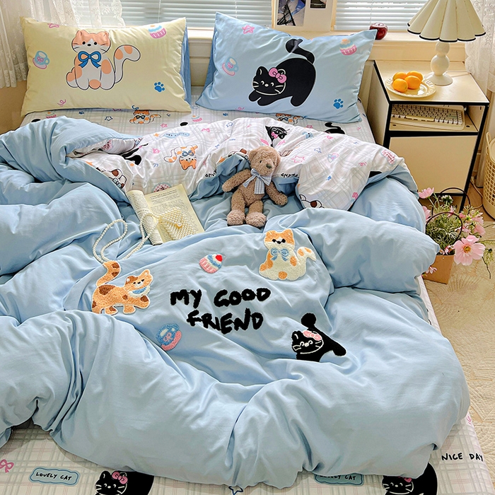 一霖家纺 2025新款高克重云朵棉数码印花＋毛巾绣四件套