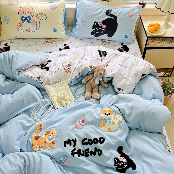 91家纺网 家纺一手货源 找家纺 一霖家纺 2025新款高克重云朵棉数码印花＋毛巾绣四件套