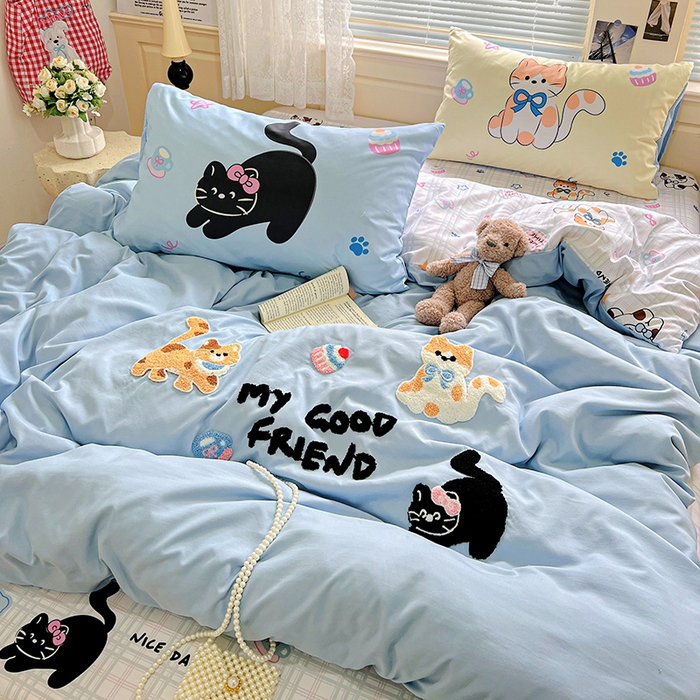 91家纺网 家纺一手货源 找家纺 一霖家纺 2025新款高克重云朵棉数码印花＋毛巾绣四件套