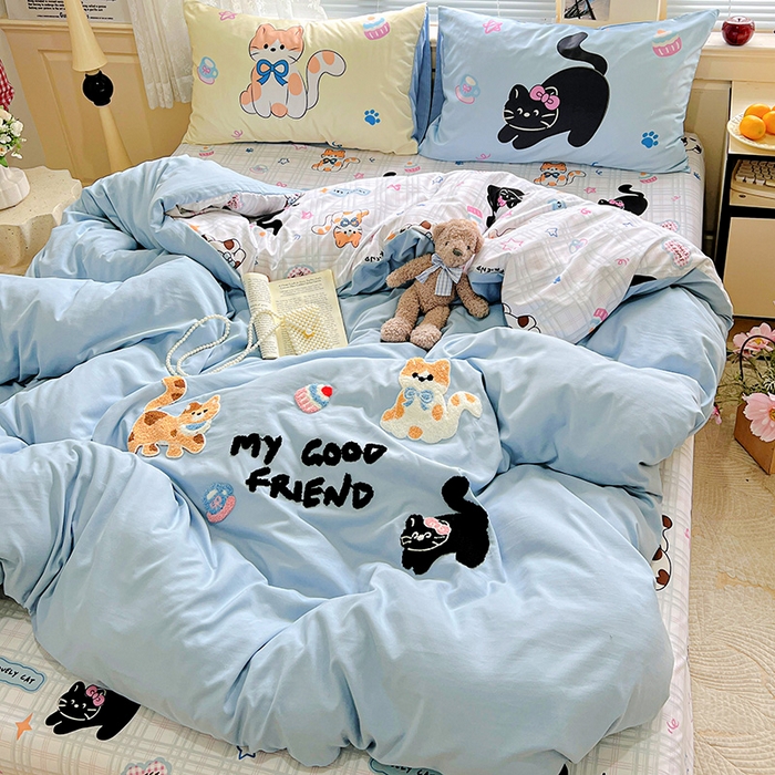 91家纺网 家纺一手货源 找家纺 一霖家纺 2025新款高克重云朵棉数码印花＋毛巾绣四件套