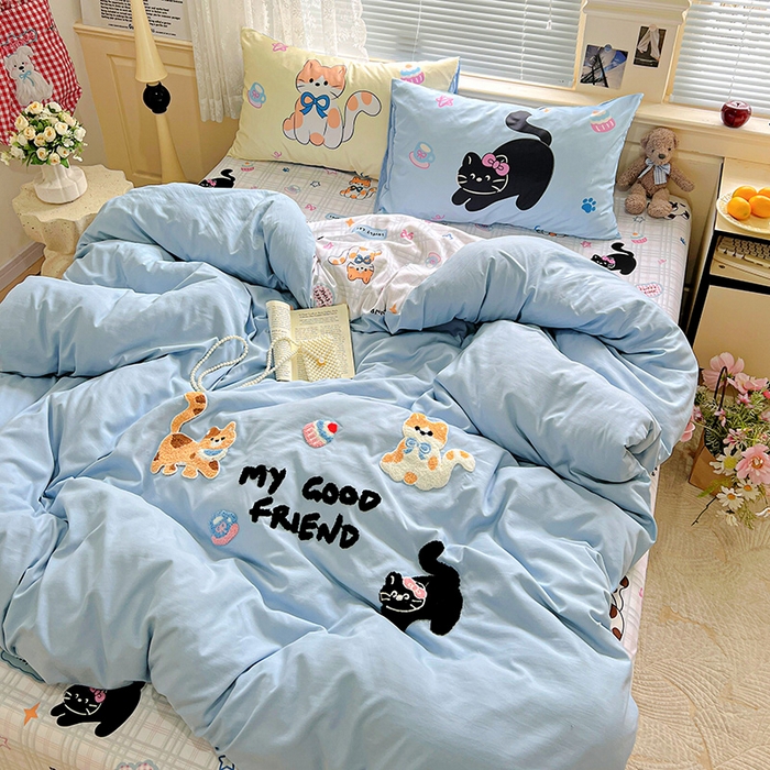 91家纺网 家纺一手货源 找家纺 一霖家纺 2025新款高克重云朵棉数码印花＋毛巾绣四件套