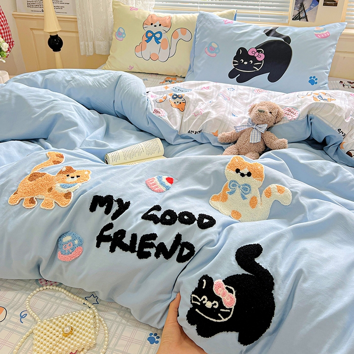 91家纺网 家纺一手货源 找家纺 一霖家纺 2025新款高克重云朵棉数码印花＋毛巾绣四件套