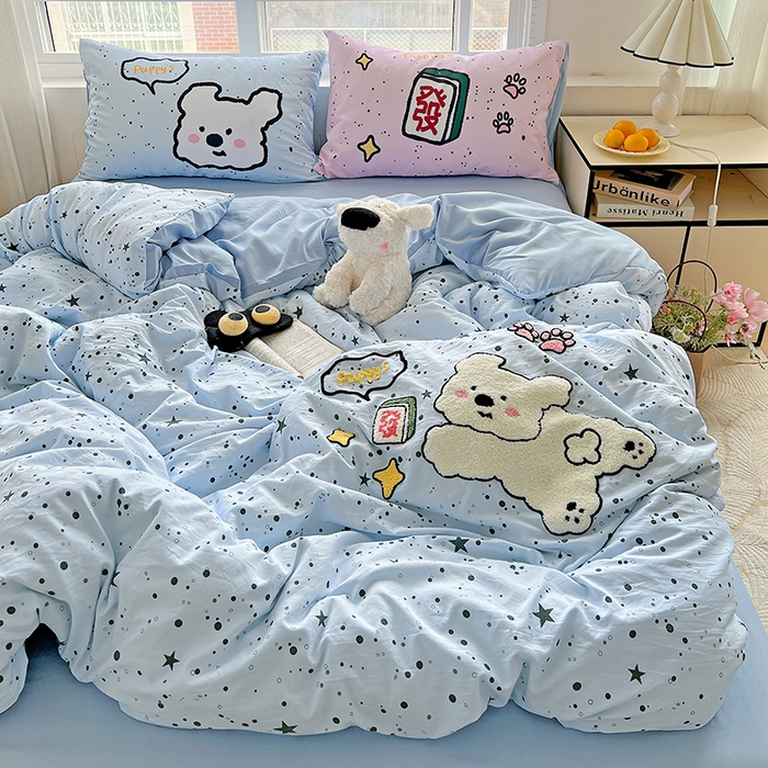 一霖家纺 2025新款高克重云朵棉数码印花＋毛巾绣四件套