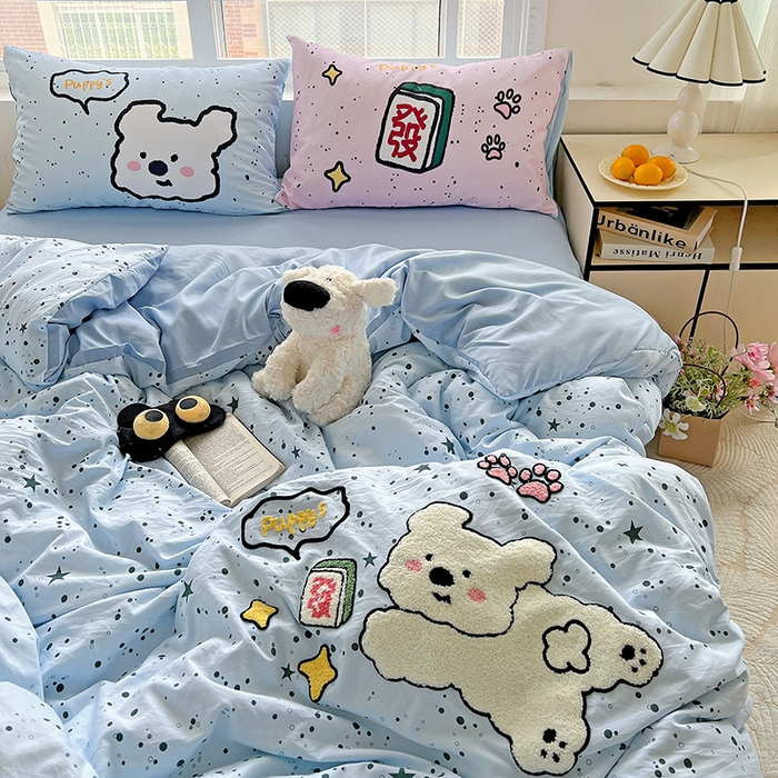 91家纺网 家纺一手货源 找家纺 一霖家纺 2025新款高克重云朵棉数码印花＋毛巾绣四件套