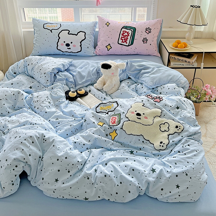 91家纺网 家纺一手货源 找家纺 一霖家纺 2025新款高克重云朵棉数码印花＋毛巾绣四件套