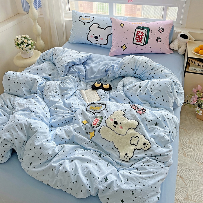 91家纺网 家纺一手货源 找家纺 一霖家纺 2025新款高克重云朵棉数码印花＋毛巾绣四件套