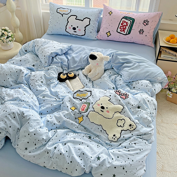 91家纺网 家纺一手货源 找家纺 一霖家纺 2025新款高克重云朵棉数码印花＋毛巾绣四件套