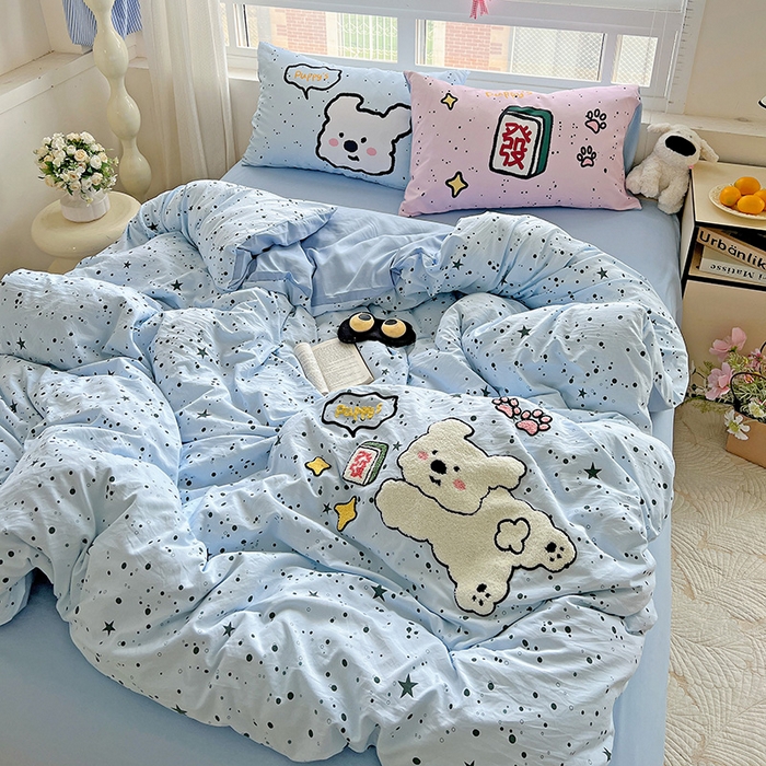 91家纺网 家纺一手货源 找家纺 一霖家纺 2025新款高克重云朵棉数码印花＋毛巾绣四件套