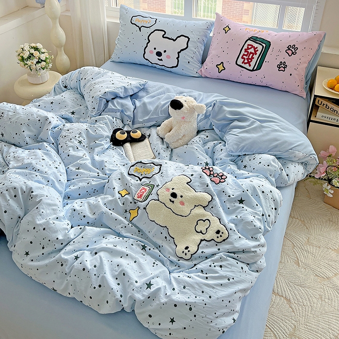 91家纺网 家纺一手货源 找家纺 一霖家纺 2025新款高克重云朵棉数码印花＋毛巾绣四件套