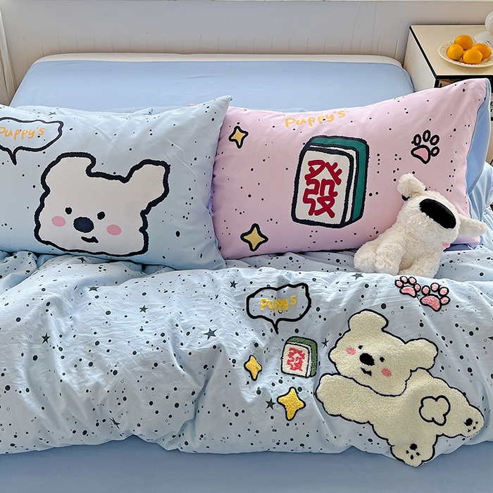 91家纺网 家纺一手货源 找家纺 一霖家纺 2025新款高克重云朵棉数码印花＋毛巾绣四件套