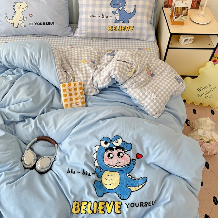 91家纺网 家纺一手货源 找家纺 一霖家纺 2025新款高克重云朵棉数码印花＋毛巾绣四件套