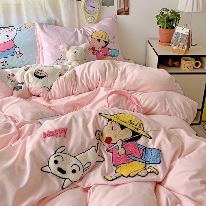 91家纺网 家纺一手货源 找家纺 一霖家纺 2025新款高克重云朵棉数码印花＋毛巾绣四件套