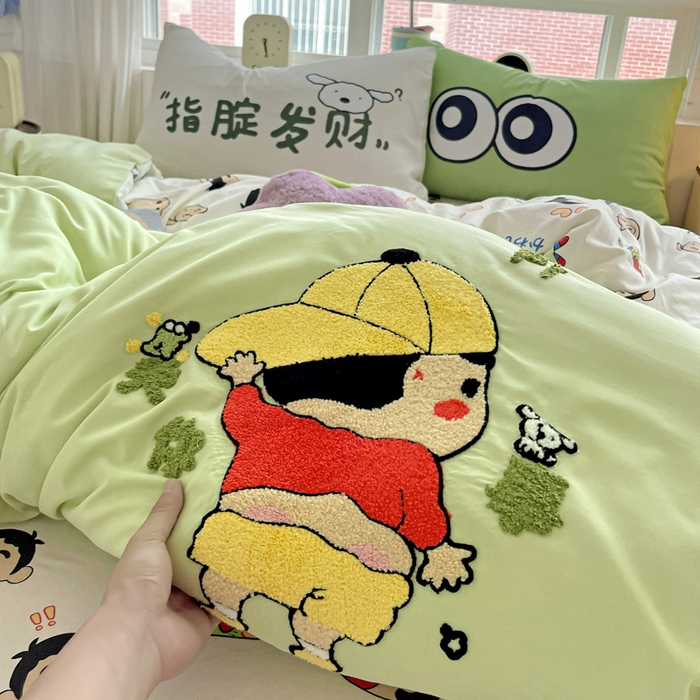 91家纺网 家纺一手货源 找家纺 一霖家纺 2025新款高克重云朵棉数码印花＋毛巾绣四件套